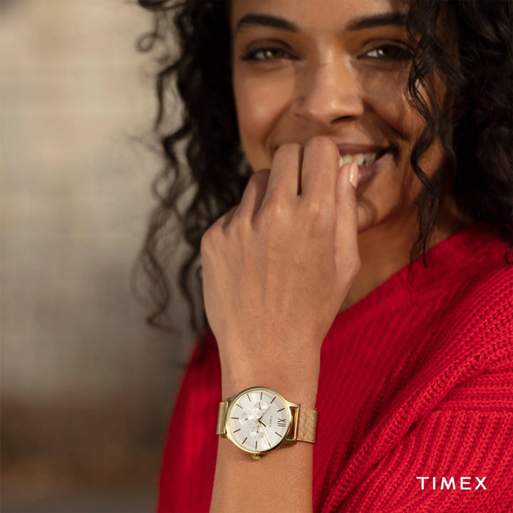 Timex Women's Gold Watch, White Dial | TW2T74600-4