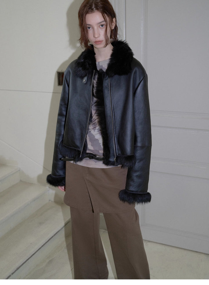"Luxury and Elegance" motorcycle style Tuscan sheepskin short fur coat for women-1
