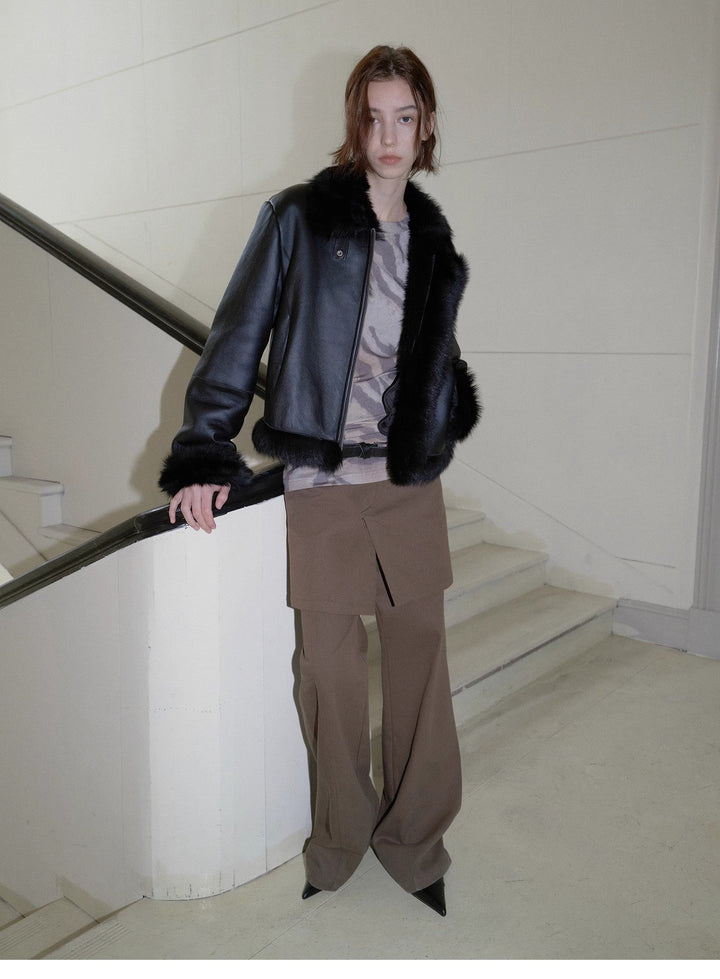 "Luxury and Elegance" motorcycle style Tuscan sheepskin short fur coat for women-0