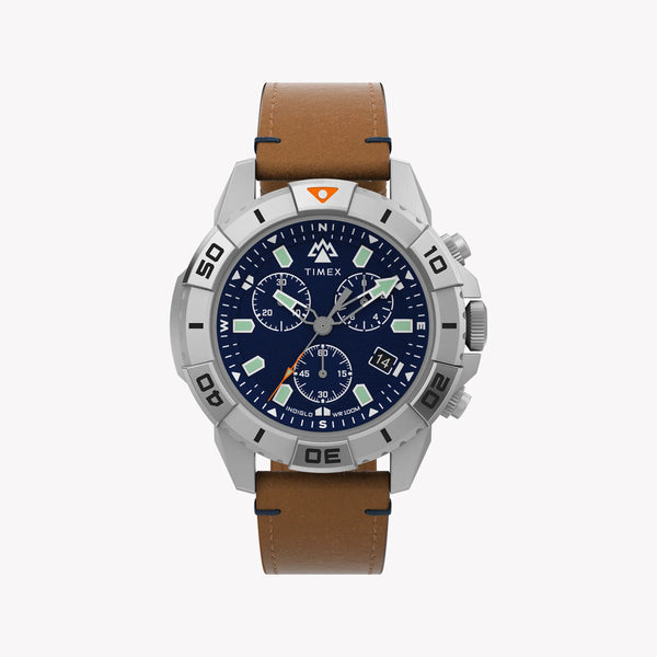 Timex Men's Eco-Friendly Tan Leather Watch, Silver Case | TW2U20200-0