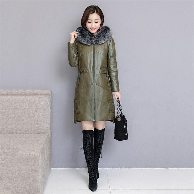 Graeme Womens Leather Down Jacket Parka-3