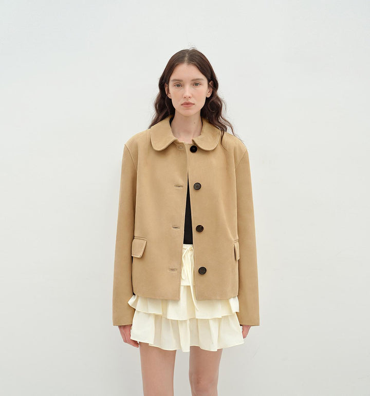 "Velour" high-grade beaded suede leather short leather jacket for women-6