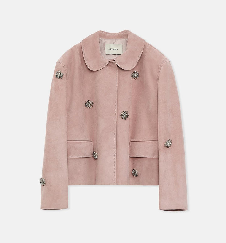 "Velour" high-grade beaded suede leather short leather jacket for women-7